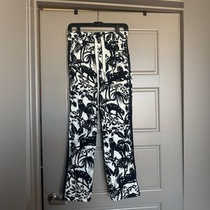 Maeve Anthropologie Black White Floral Cat Tenley Twill Track High Rise Pants XS